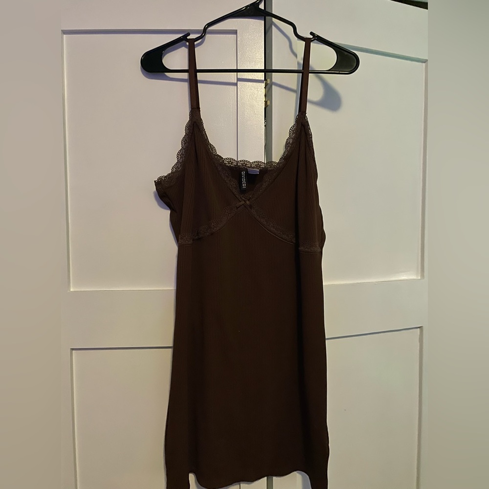 90s Style Brown Lacy Tank Dress